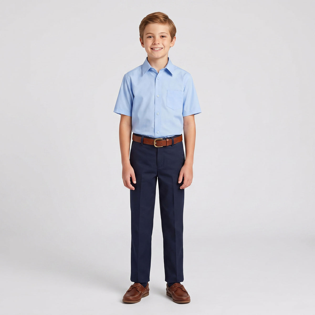 Boys Light Blue Short Sleeve Classic Dress Shirt LT BLUE