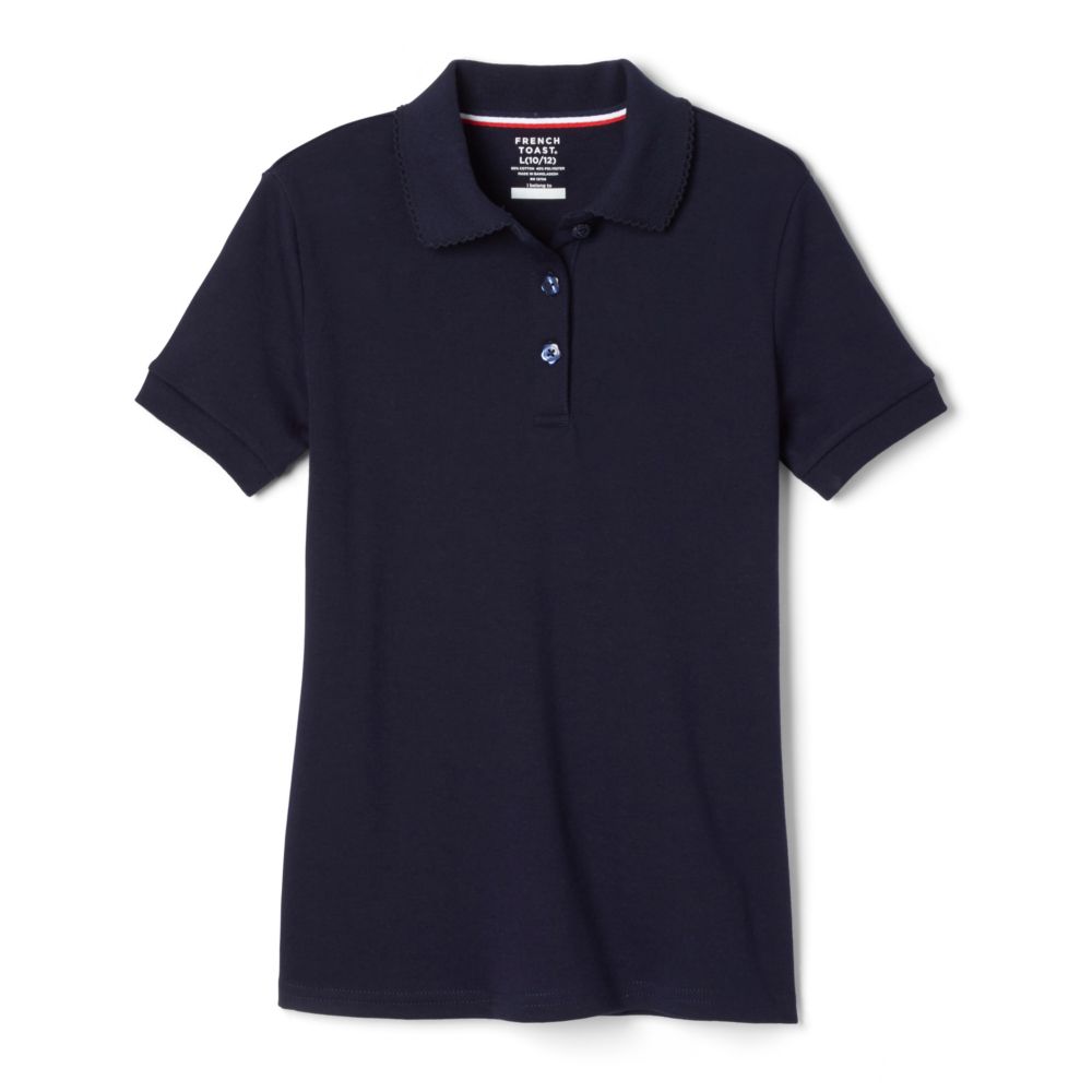 Girls Navy Short Sleeve Stretch Pique Polo