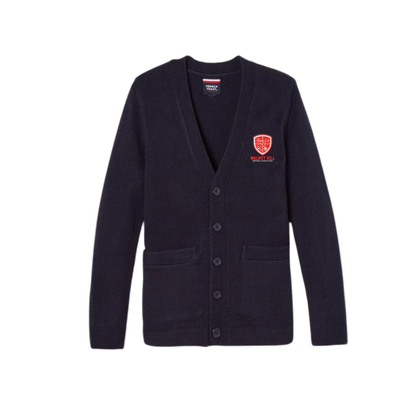 Boys V-Neck Cardigan Sweater Navy-WHI