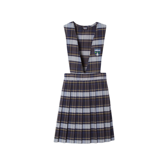 Girls Plaid V-Neck Pleated Plaid Jumper-UPT