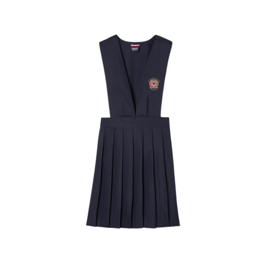Girls Solid V-Neck Pleated Jumper-MTT