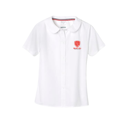 Girls Short Sleeve Peter Pan Collar Blouse-WHI