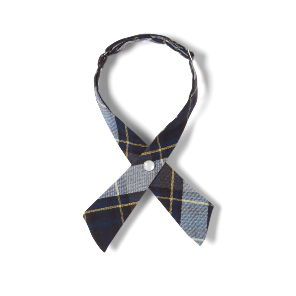 Girls Plaid Cross Tie Blue Gold