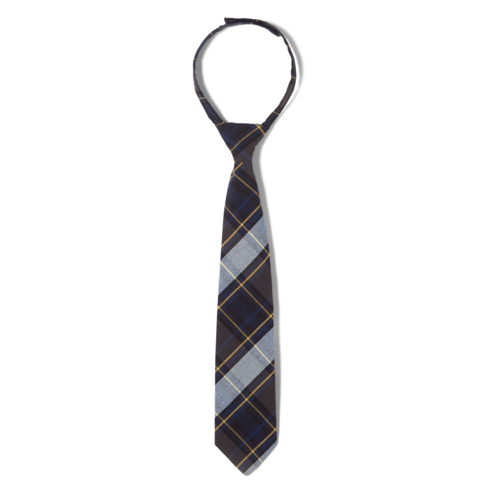 Boys Plaid Velcro Tie Blue Gold