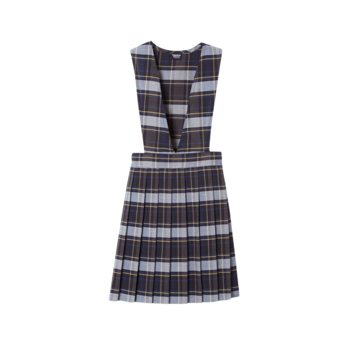 Girls Plaid V-Neck Pleated Plaid Jumper-BIO