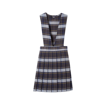 Girls Plaid V-Neck Pleated Plaid Jumper-BIO