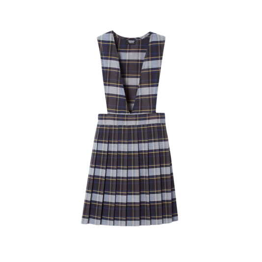 Girls Plaid V-Neck Pleated Plaid Jumper-BIO
