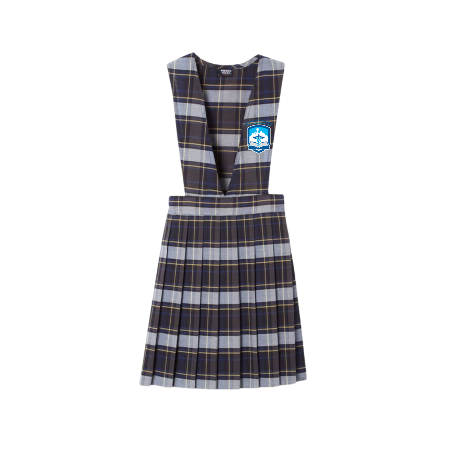 Girls Plaid V-Neck Pleated Plaid Jumper-BIO
