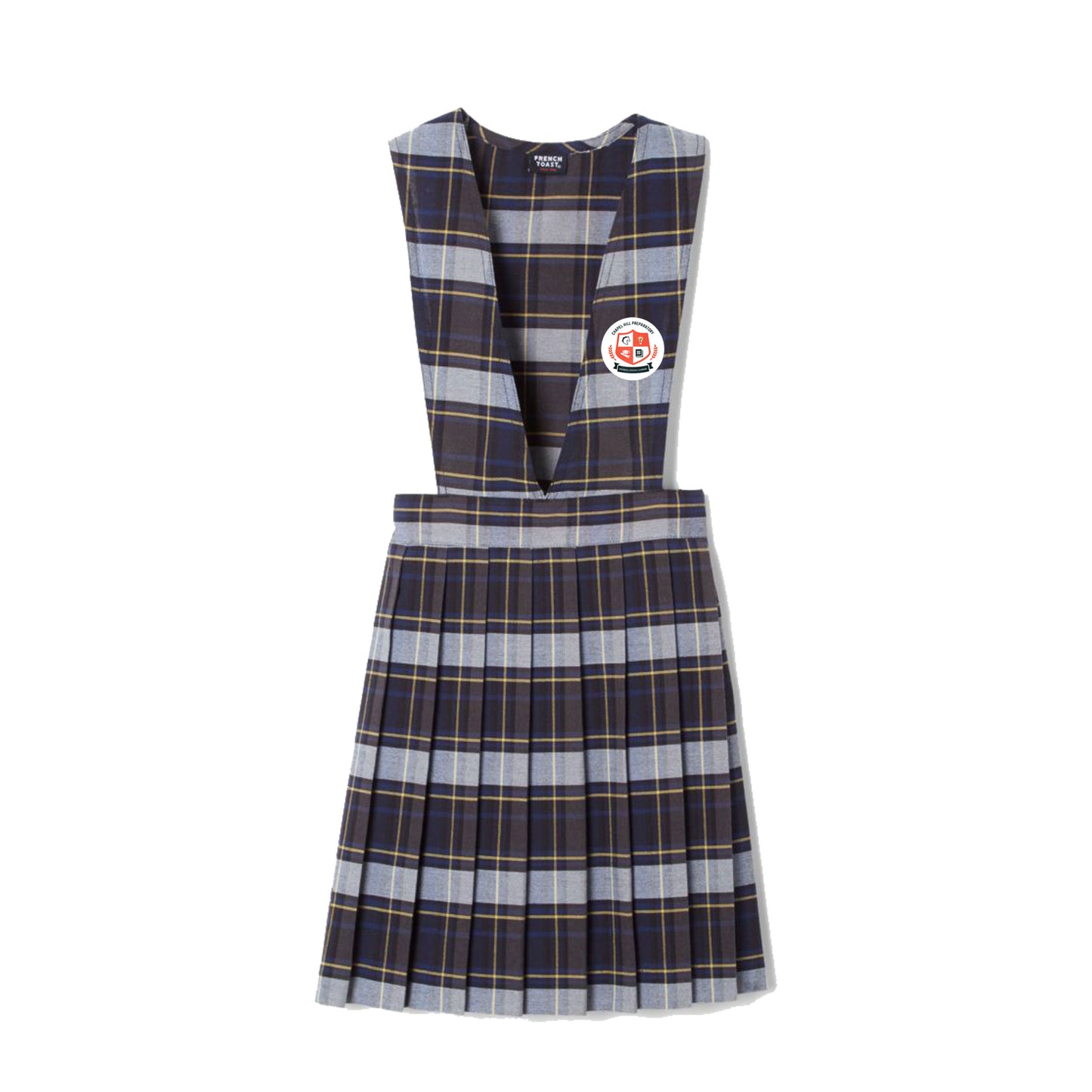 Girls Plaid V-Neck Pleated Plaid Jumper-CHP