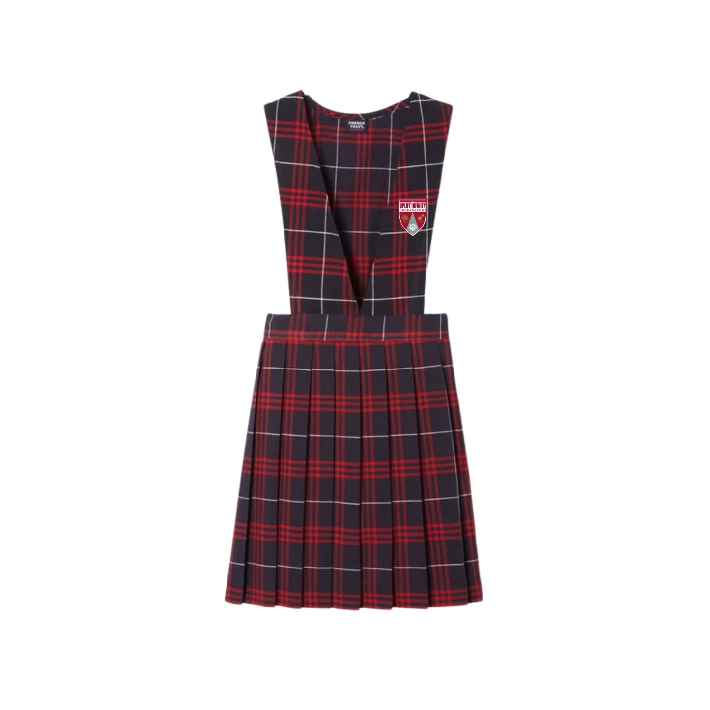 Girls Plaid V-Neck Pleated Jumper-UPI