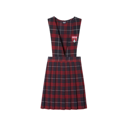 Girls Plaid V-Neck Pleated Jumper-UPI